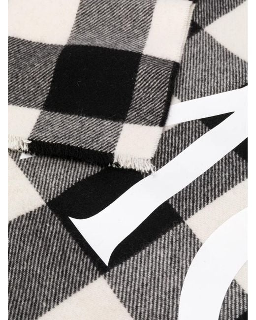 Moncler Black Logo Print Checked Scarf for men