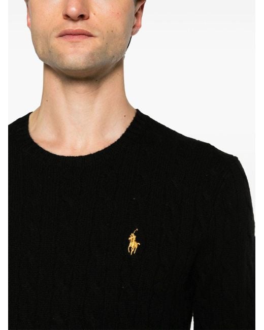 Polo Ralph Lauren Black Polo Pony Cable-knit Sweater for men