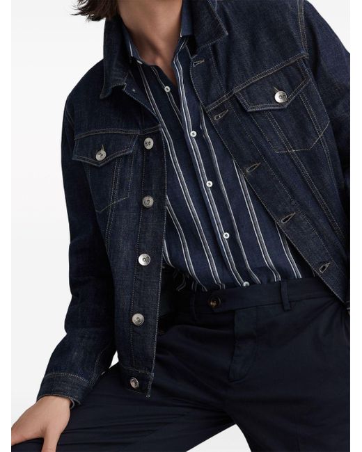 Brunello Cucinelli Blue Classic-collar Cotton Denim Jacket for men