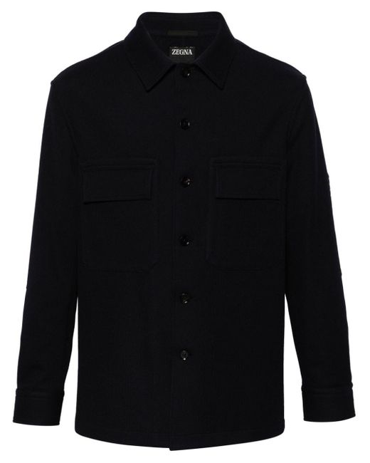 Zegna Strukturierte Hemdjacke mit Spreizkragen in Black für Herren