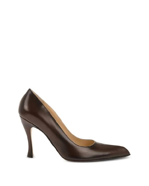 Loewe Brown Curved-Heel Leather Pumps