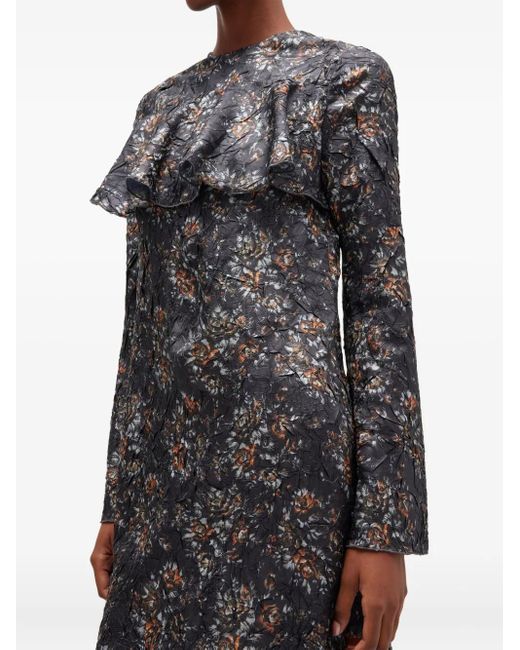 Ganni Gray Shibori Pleat Long Sleeve Dress