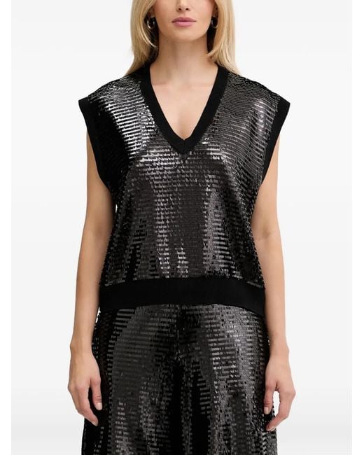 ARMANI EXCHANGE Black Sequin V-Neck Vest