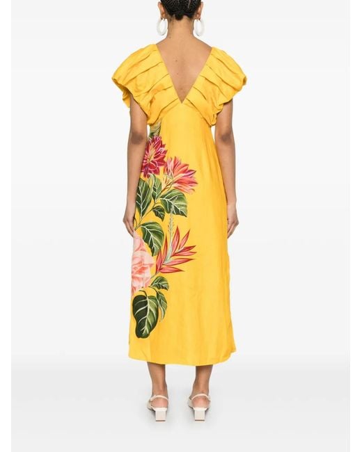 Farm Rio Yellow Spring Awakening Pure Linen Dress