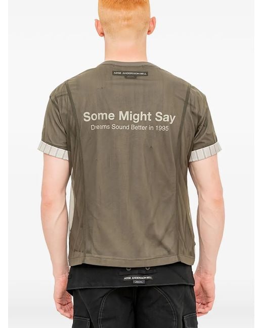 ANDERSSON BELL Gray Mesh-Overlay Roll-Up-Cuffs T-Shirt for men