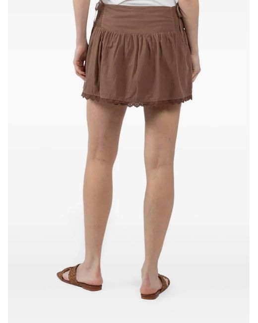 Xirena Brown Paloma Lace-Trimmed Smocked Skirt