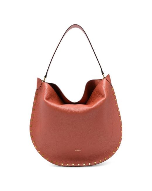 Isabel Marant Red Oskan Hobo Grained-Leather Shoulder Bag