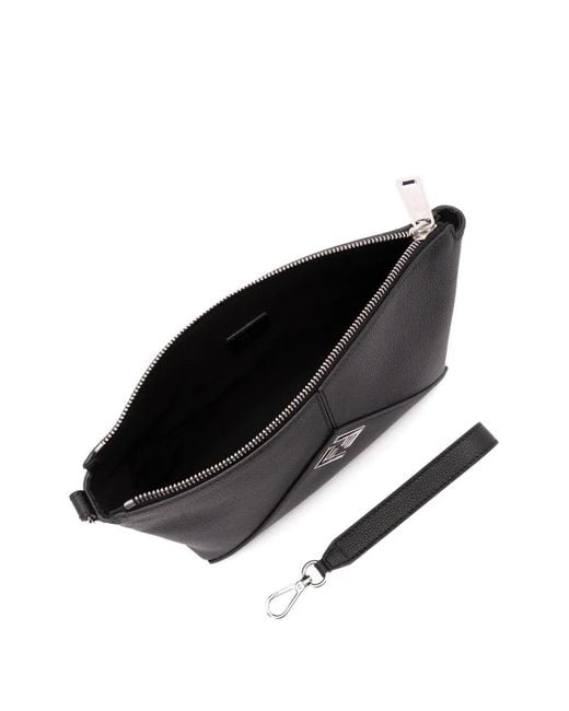 Fendi Black Lui Logo-Plaque Leather Clutch Bag for men