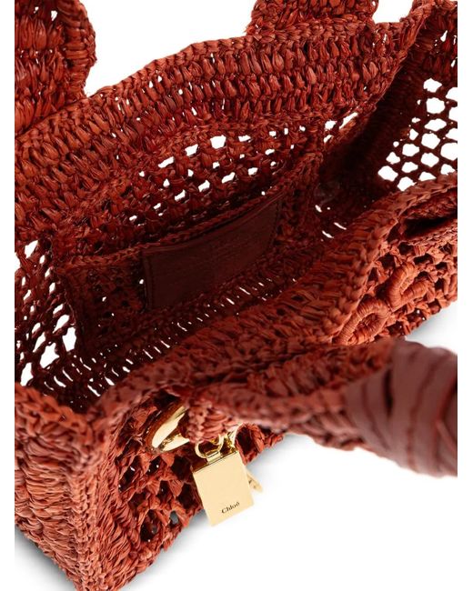 Chloé Red Summer Banana Medium Woven Logo-Patch Tote Bag