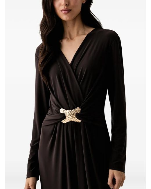 Joseph Ribkoff Black Hammered-Buckle Wrap-Style Jumpsuit