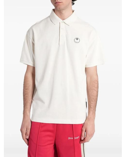 Palm Angels White Logo-Patch Polo Shirt for men