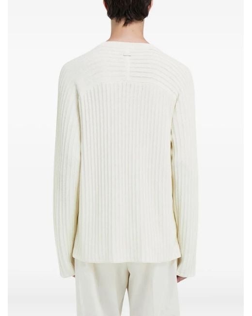 Ferragamo White V-Neck Ribbed Sweater for men