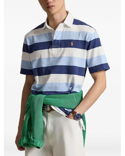 Polo Ralph Lauren Blue Striped Embroidered-Logo Polo Shirt for men