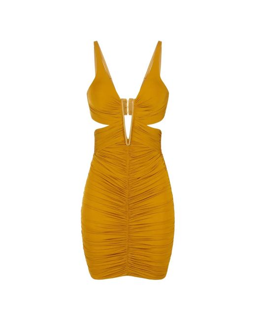 Elisabetta Franchi Yellow Robe Courte En Jersey De Crêpe Léger