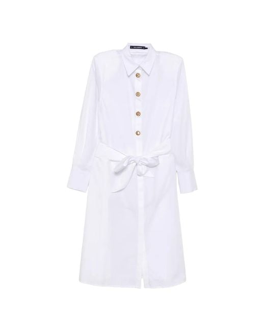 Karl Lagerfeld White Robe-Chemise À Taille Ceinturée