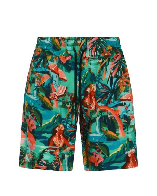Mauna Kea Blue Floral-Print Drawstring Shorts for men