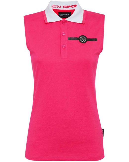 Philipp Plein Pink Logo-appliqué Sleeveless Polo Shirt