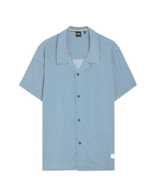 Boss Blue Chemise Droite À Imprimé All-Over for men
