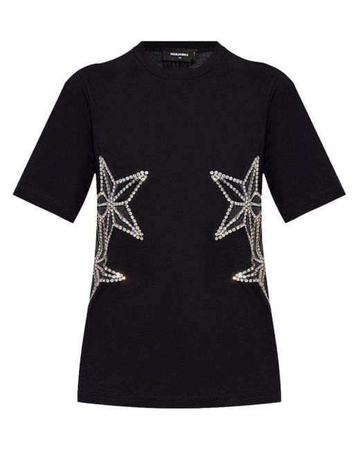DSquared² T-shirt Verfraaid Met Kristallen in het Black