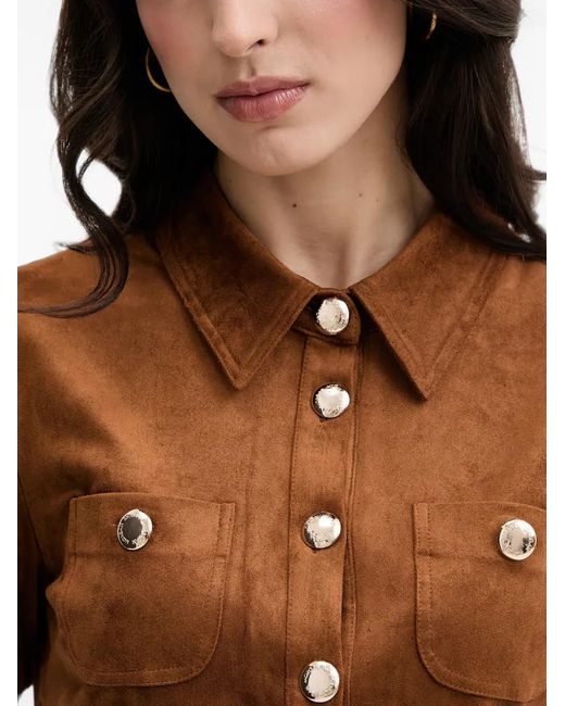 Morgan Brown Button-Up Short-Sleeve Mini Dress