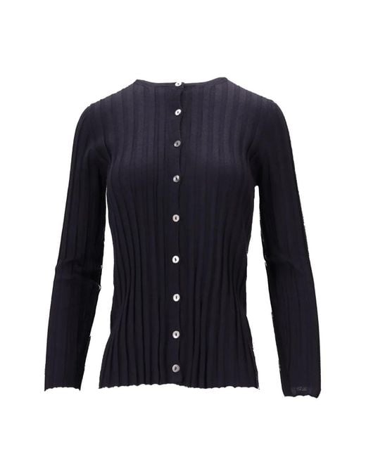LA ROSE Blue Ribbed Button Cardigan
