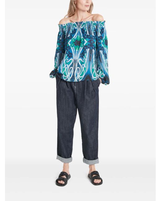 Temperley London Blue Monikh Off-Shoulder Blouse