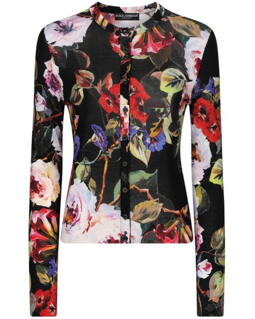 Dolce & Gabbana Black Cardigan mit Blumen-Print