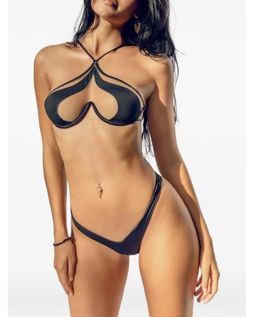 GOD SAVES QUEENS Black Cut-Out Halterneck Bikini