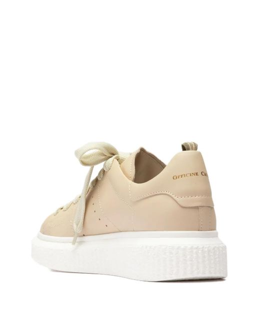 Officine Creative White Lace-Up Platform Sneakers