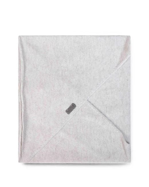 Brunello Cucinelli Gray Monili-Embroidered Cashmere Scarf