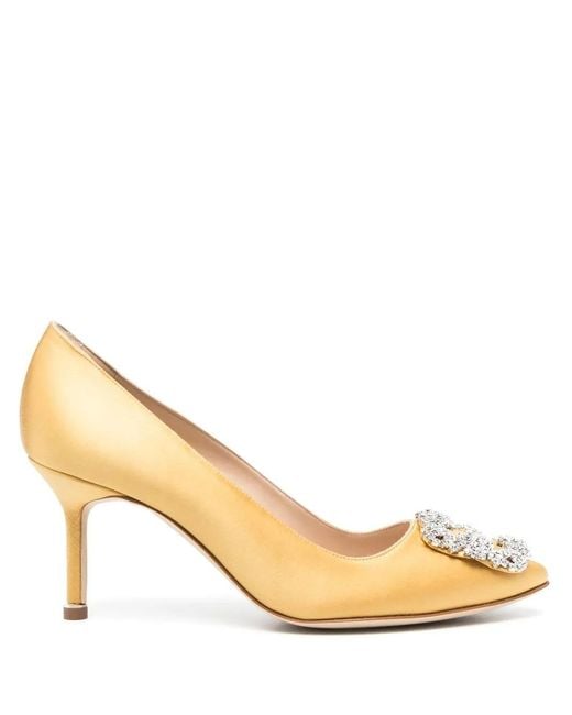 Manolo Blahnik Natural Hangisi 70Mm Crystal-Buckle Pumps