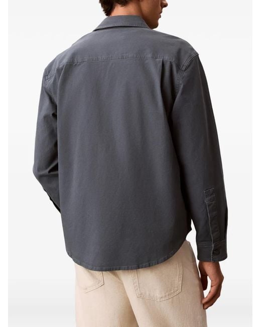 Calvin Klein Blue Logo-Patch Button-Up Jacket for men