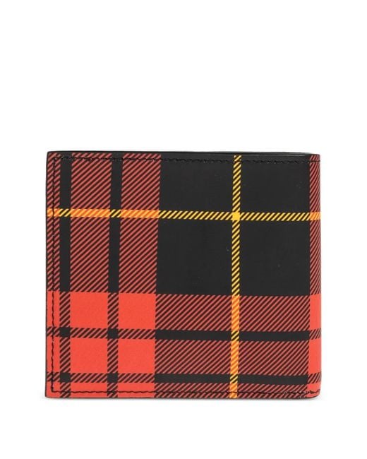 Alexander McQueen Red Skull-Detail Tartan-Pattern Wallet for men