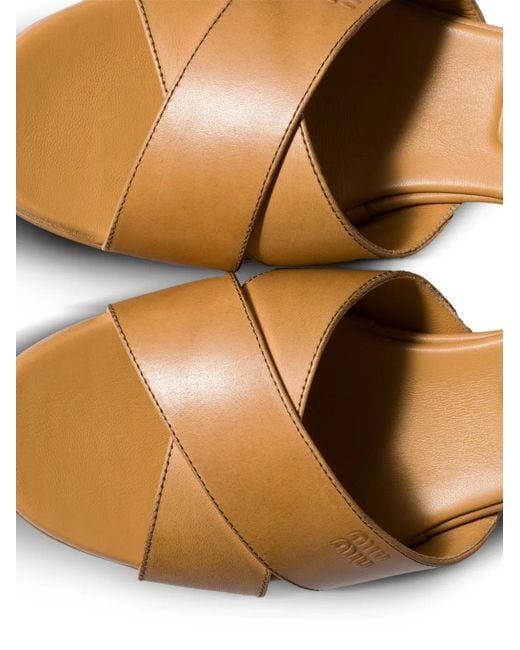 Miu Miu Natural Leather Platform Sandals