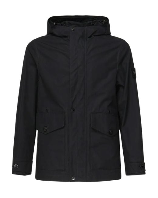 メンズ Stone Island コンパスバッジ フーデッドジャケット Black