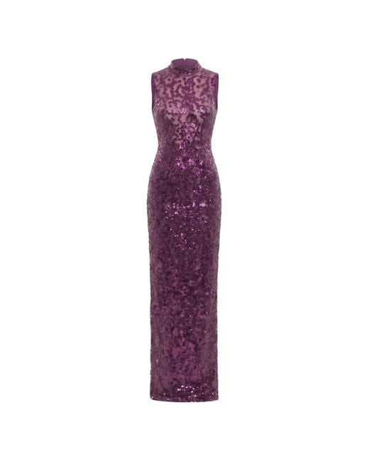 Saiid Kobeisy Purple Sequin-Embroidered Backless Maxi Dress