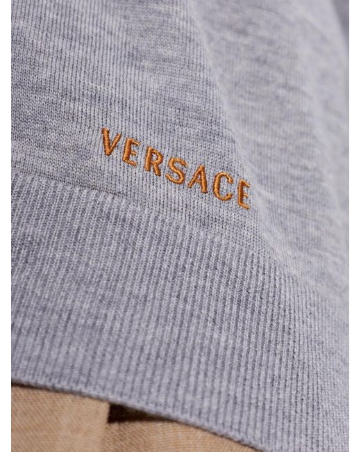 Versace Gray Cardigan À Logo Brodé