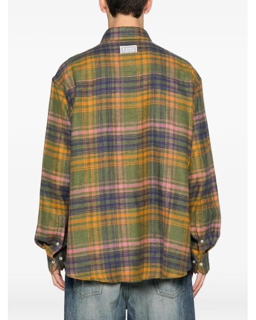 LC23 Green Plaid-Pattern Chest-Pocket Shirt for men