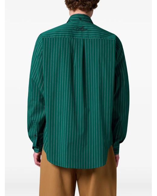 MSGM Green Pinstriped Tie-Detail Shirt for men