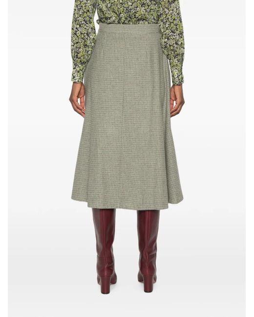 Niu Green Houndstooth-Pattern A-Line Midi Skirt