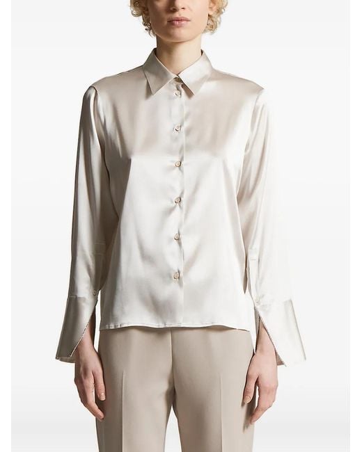 Peserico White Satin Wide-Cuff Shirt