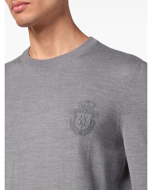 Billionaire Gray Logo-Embroidered Wool Jumper for men