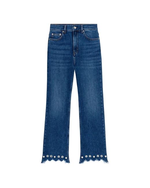 Maje Blue Embellished Frayed Jeans