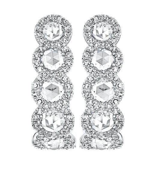 Pendientes de aro en oro blanco de 18 kt con diamante con corte de rosa talla 2 David Morris de color White