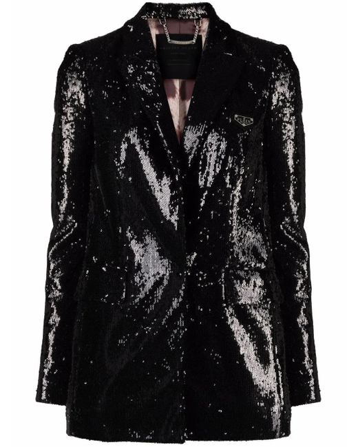 Philipp Plein Black Sequin-Embellished Blazer