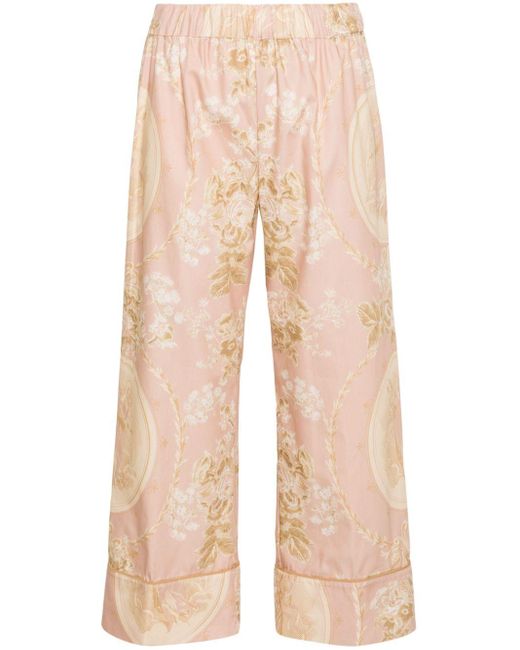 Semicouture Natural Floral-print Cotton Trousers