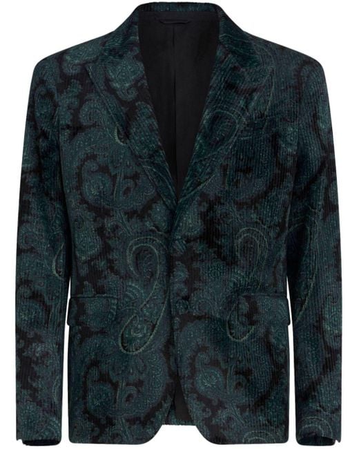 Ribbed paisley-pattern blazer di Etro in Blue da Uomo