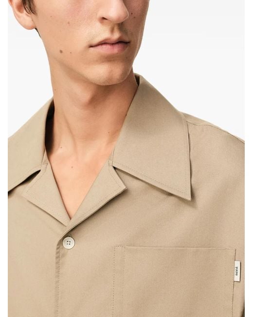 AMI Natural Short-Sleeve Camp-Collar Shirt