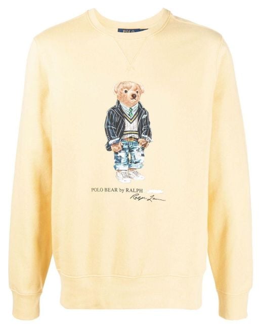 Polo Ralph Lauren Cotton Teddy-print Crew-neck Sweatshirt in Yellow for ...