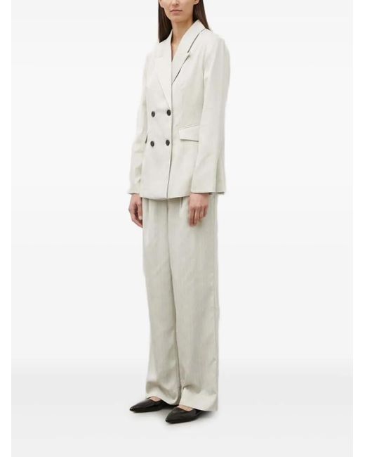 Bruuns Bazaar White Pinstripe Double-Breasted Suit Jacket